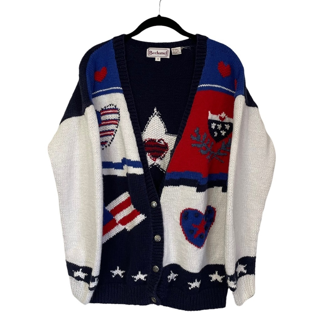 Vintage Bechamel Fourth of July Red White Blue America Cardigan XL